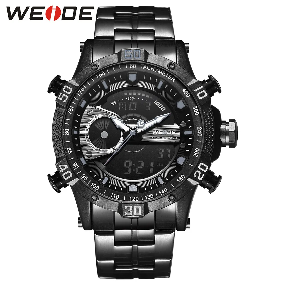 WEIDE Модные и повседневные роскошные часы спортивные мужские цифровые из нержавеющей стали Кварцевые ЖК-аналоговые водонепроницаемые часы с будильником - Цвет: Серый