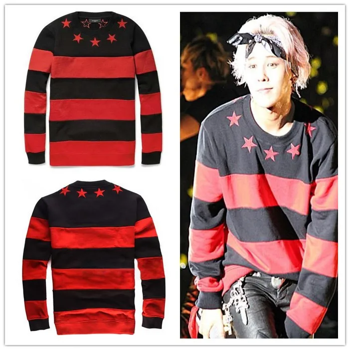 Kpop right Zhi Long GD 2016 новые мужские толстовки с капюшоном Рукавами bigbang полосатые k pop