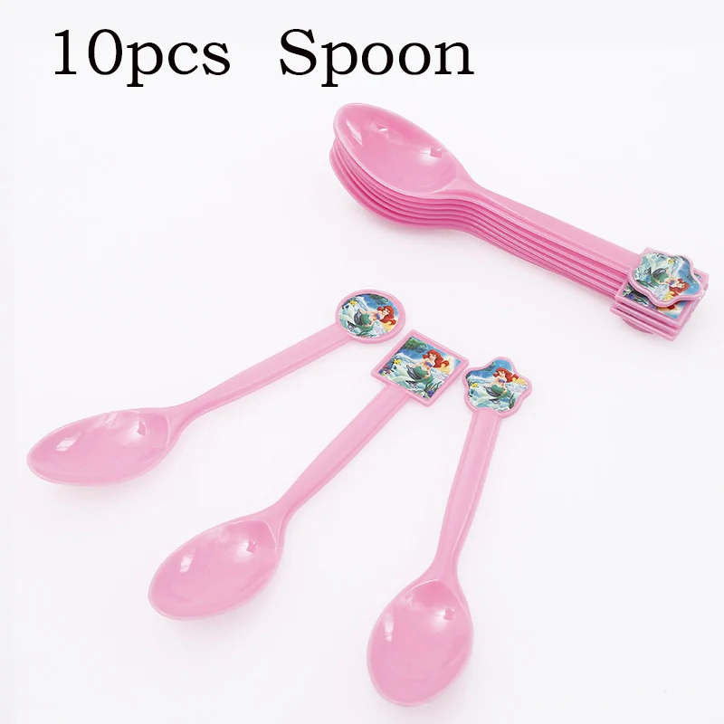 spoon x 10 Маленькая Русалочка Ариэль вечерние украшения для девочек на день рождения посуда бумажная шляпа салфетки тарелка скатерть подарок на день рождения шар - Цвет: spoon x 10