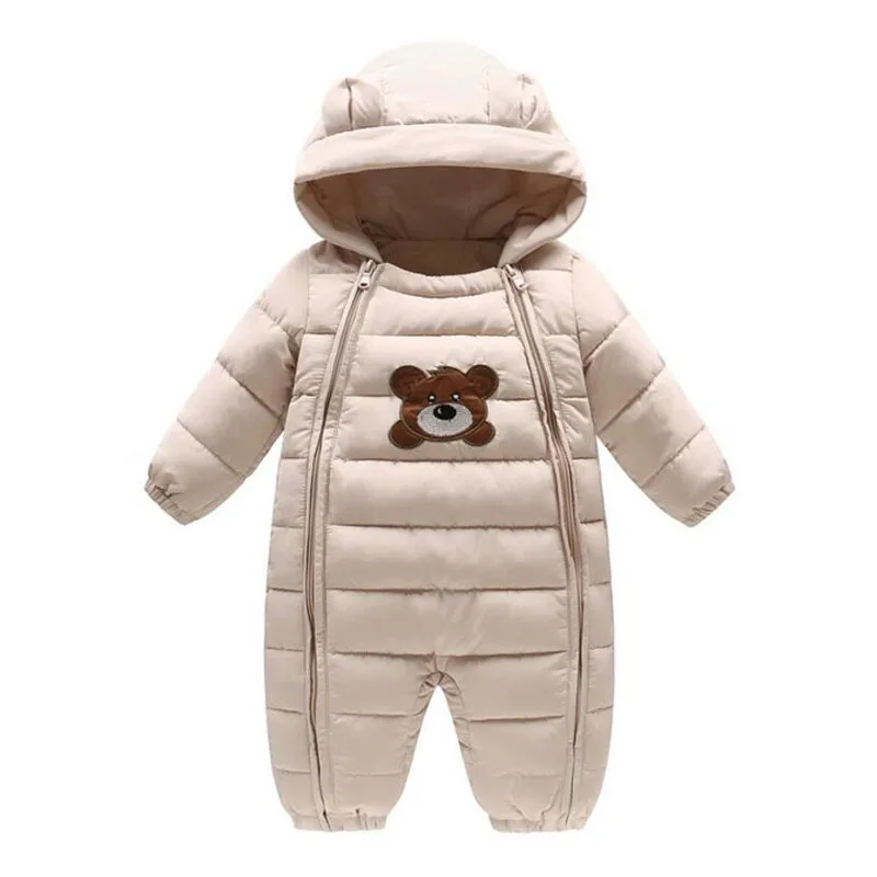 Детские Зимние Боди с рисунком медведя Цельная хлопковая плотная стеганая