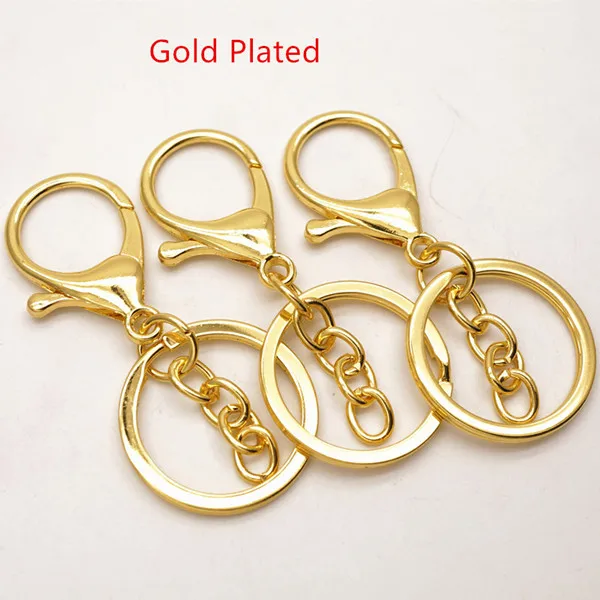 5Pcs Gold Plated 5 шт./лот металлические поворотные крючки карабины застежки, золото/родий раздельный брелок кольца часть с цепочкой для шнурков поставки HK101 - Цвет: 5Pcs Gold Plated