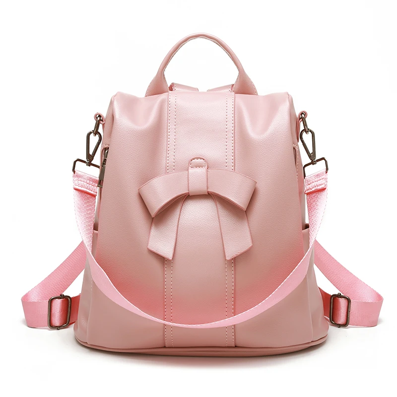 

BARHEE 2018 Large Anti Theft Backpack Cute Bowtie Shoulder Bag Women's Backpack Multifunction Ladies Soft Leather Backpacks