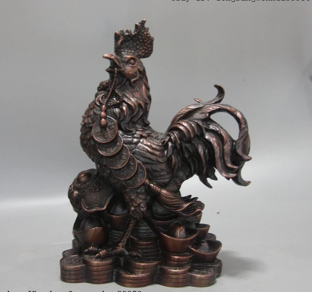 

Chinese FengShui Bronze Copper Wealth Yuanbao Zodiac Chicken Cock Rooster Statue