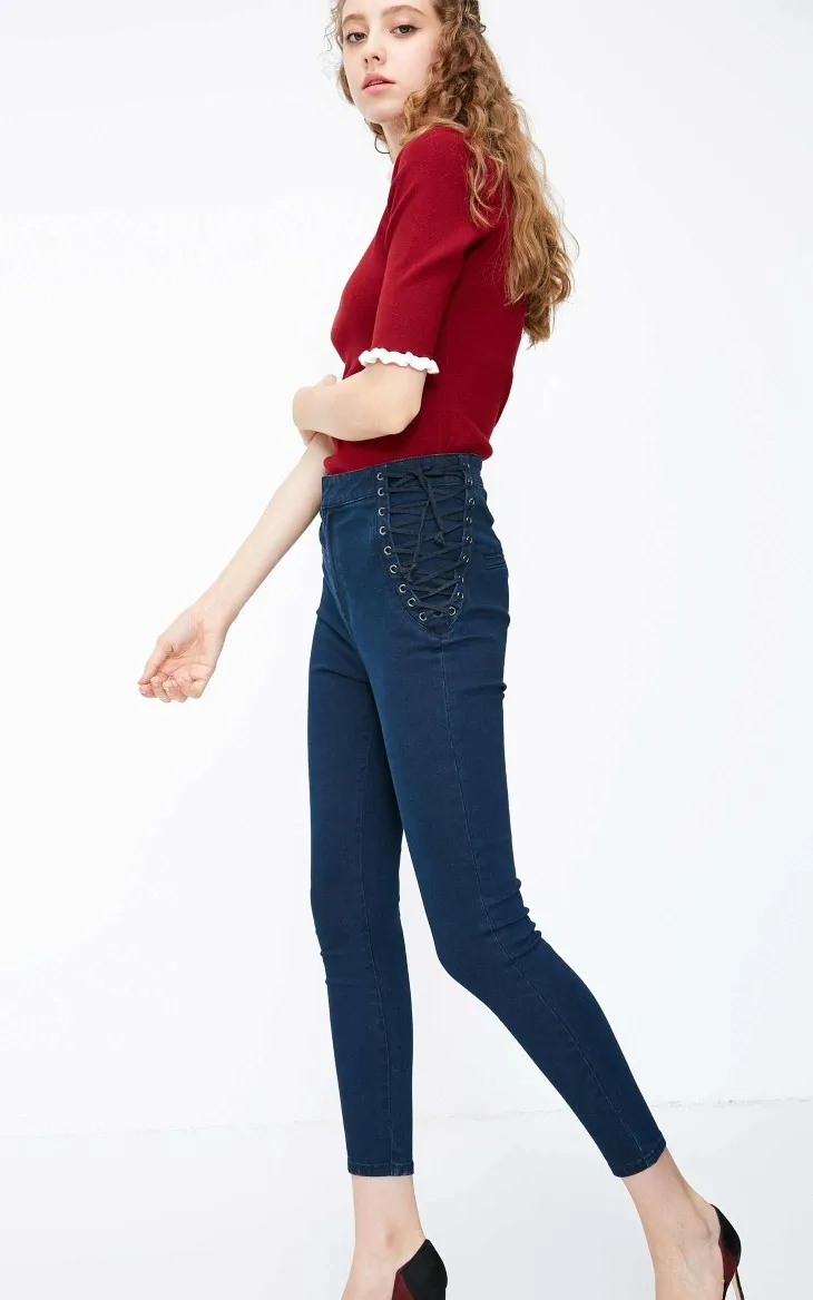 Vero Moda новые женские уличные стильные на шнуровке с высокой талией облегающие укороченные джинсы | 318349562