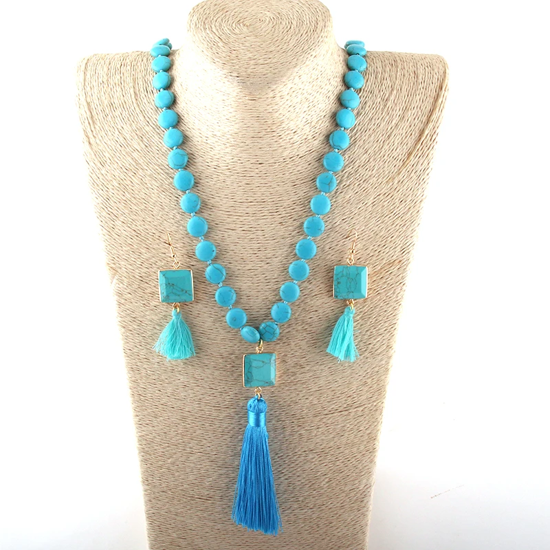 MOODPC Модный комплект ювелирных изделий синие плоские камни Розария цепь камень