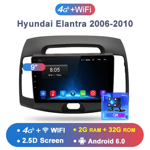 Junsun 2 Din мультимедийный видео плеер Android 8,1 gps навигация радио 4G для hyundai Elantra HD 2006 2007 2008 2009 2010 без dvd - Цвет: 4G for Elantra