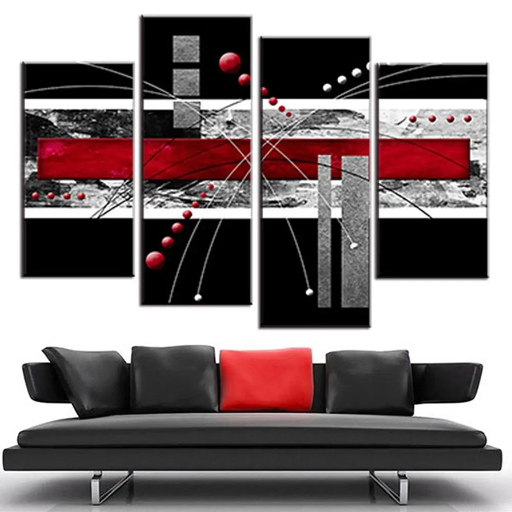 4 Pcs/Set Canvas Wall Art Picture Red Black Grey Combined Painting Modern Home Room Decor Abstract HD Poster | Дом и сад