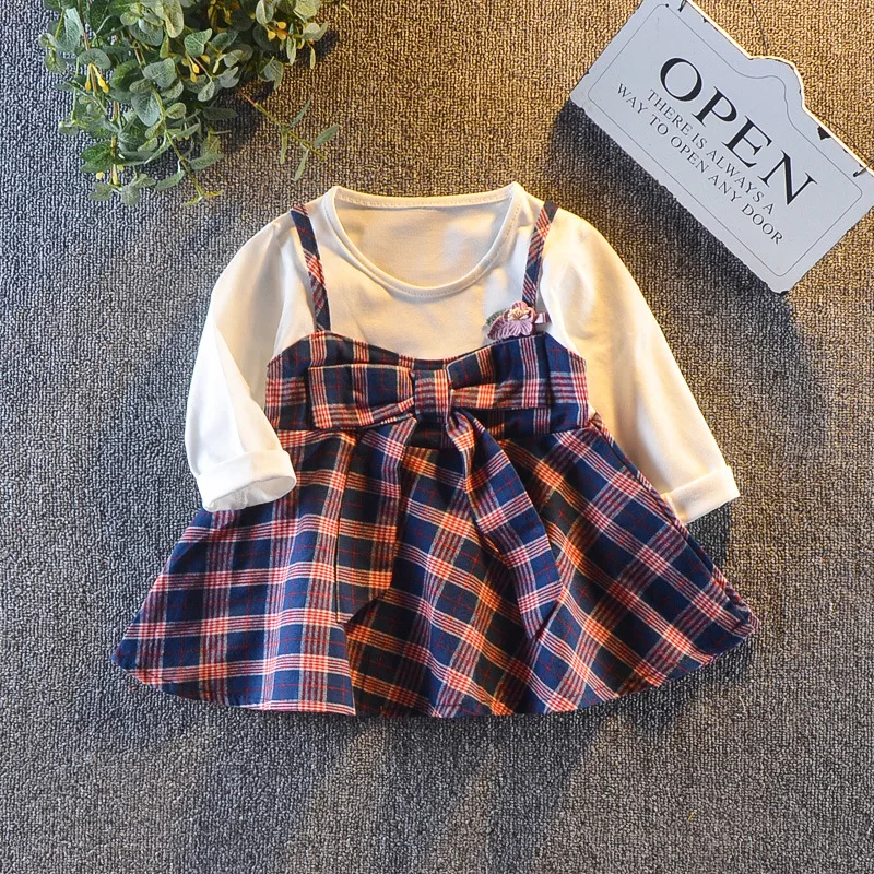 Осеннее платье для девочек новинка 2018 модное клетчатое принцессы с бантом одежда