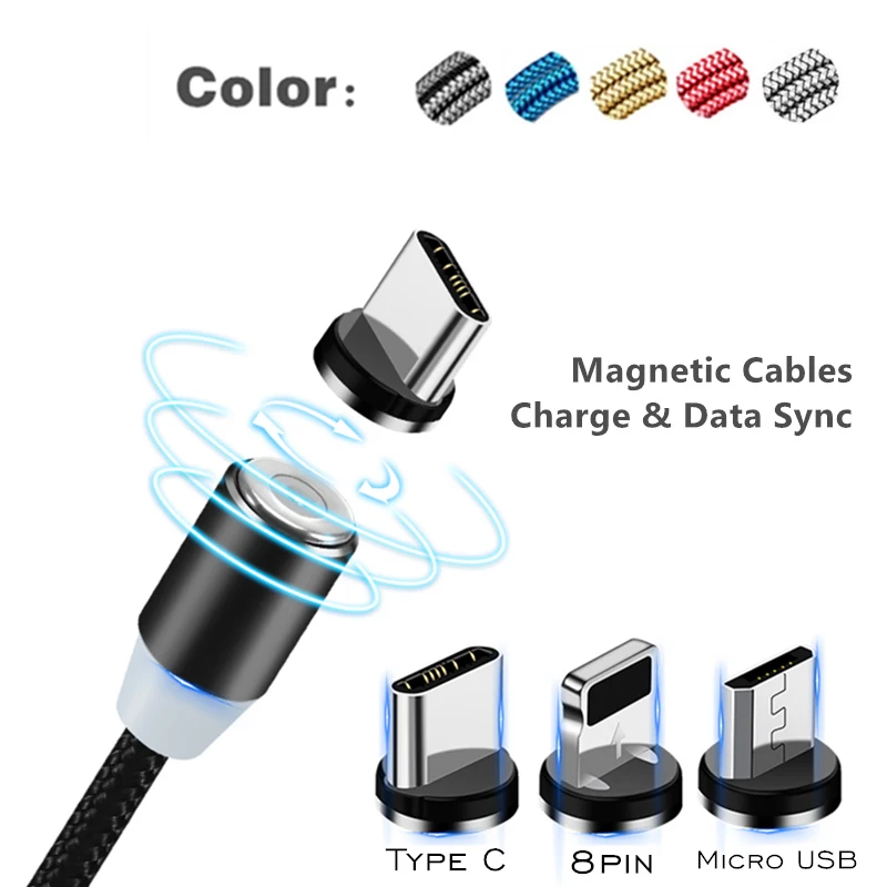 3 в 1 синий светодиодный магнитный Micro Тип usb-C зарядный кабель для передачи данных для iPhone SE 5S 7 8 плюс XS XR X samsung Xiaomi Redmi Note 4/5/6/7 Pro