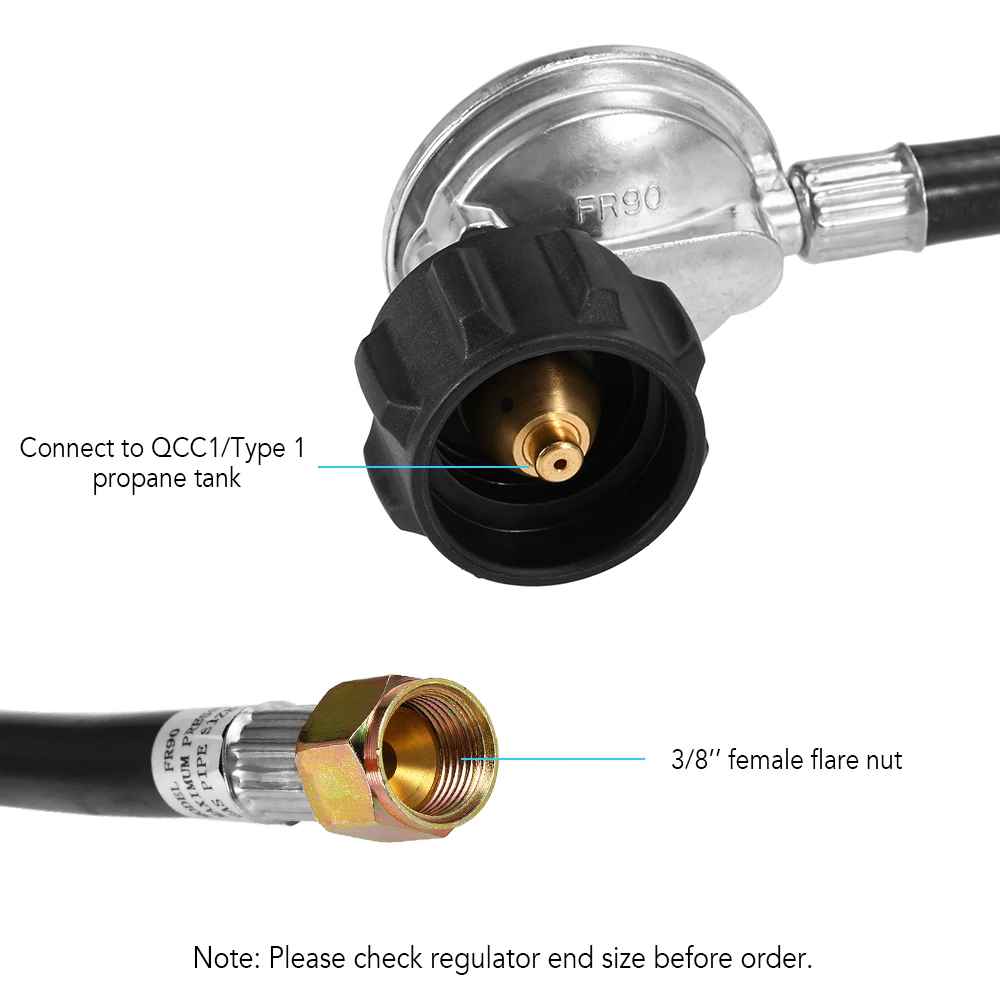 24 IINCH Propane Hose Regulator QCC1/Type-1 LPG with 3/8'' Female Flare Nut for Most Gas Grill Heater Fire Pit Table | Спорт и