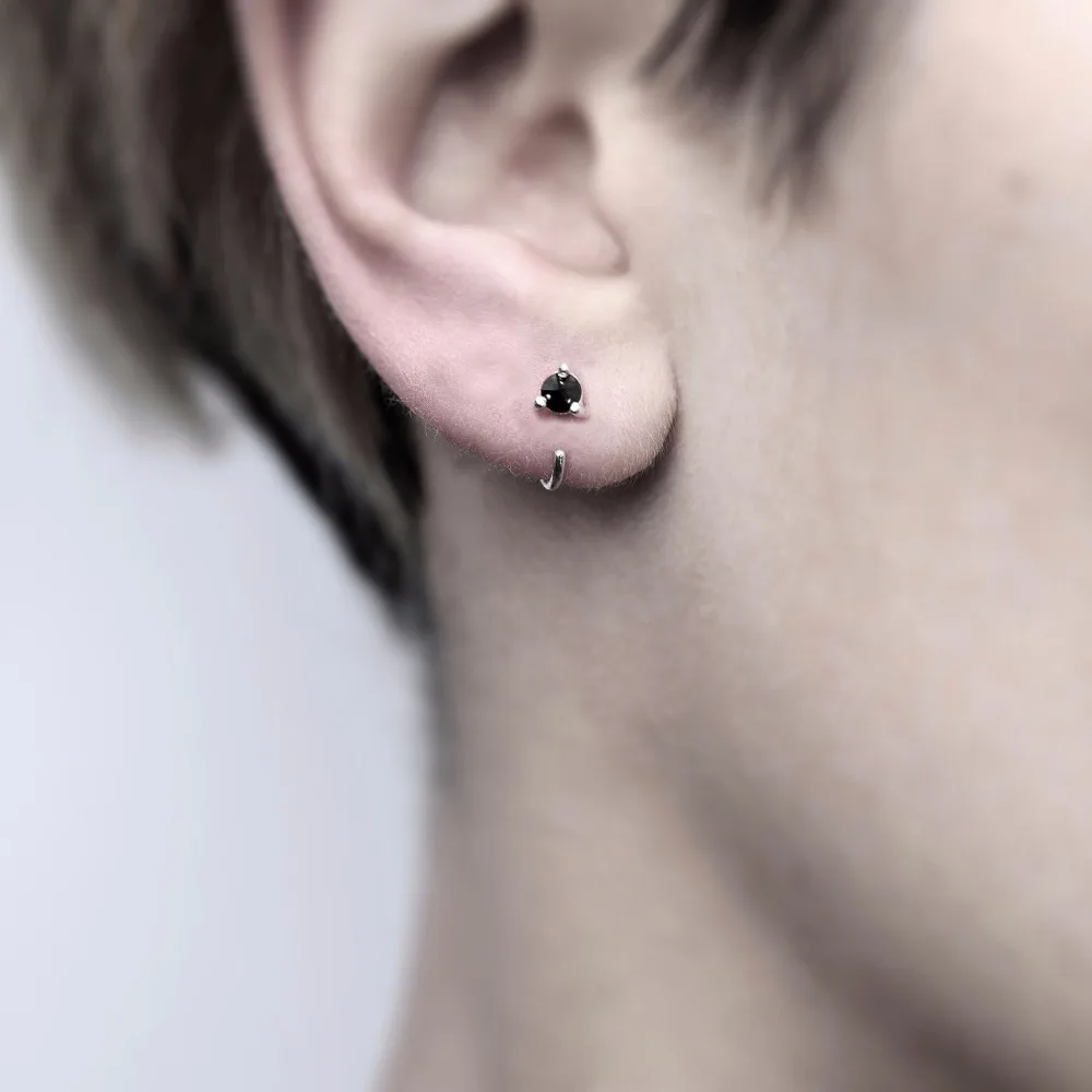 Женские и мужские серьги Крючки из серебра 925 пробы с черным цирконием 11 мм A1514|925