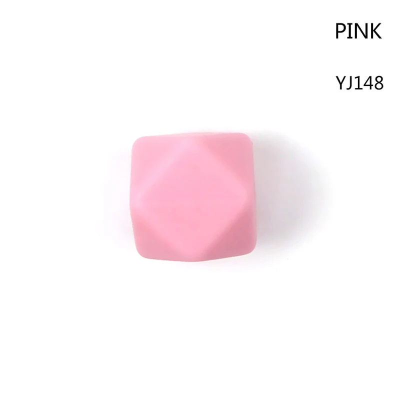 Pink 100pcs 100 шт, шестигранные силиконовые бусины, 14 мм, прорезыватели для зубов, Детские Прорезыватели, кусачки, бусы, ожерелье, соска, цепь, ювелирные изделия, BPA бесплатно, жевательные игрушки - Цвет: Pink 100pcs