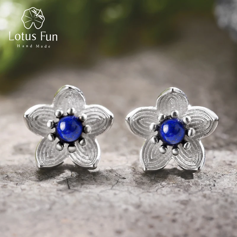 Lotus Fun Реальные Стерлингового Серебра 925 Природных Ляпис ручной работы Fine Jewelry