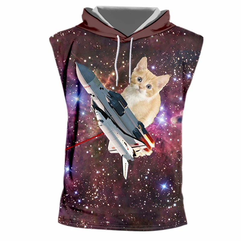 OGKB Летний жилет с капюшоном Забавный принт Галактический Космический Кот 3D майка
