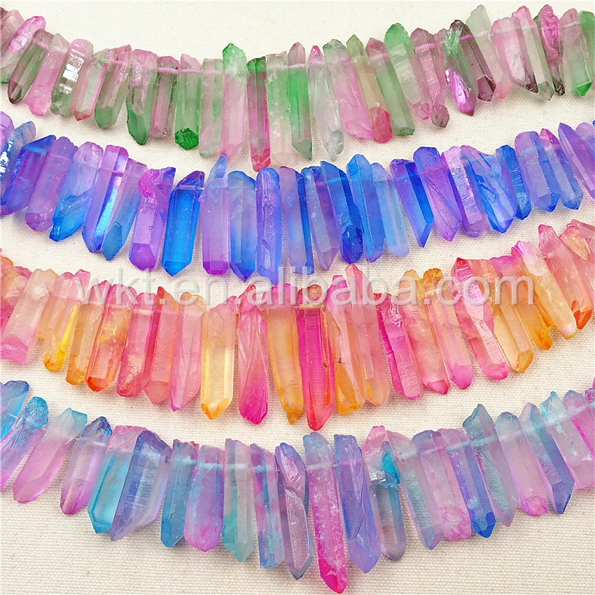 WT-G219 Wholesale New color Aura crystal quartz strand for jewelry design New double color raw crystal quartz strand stone