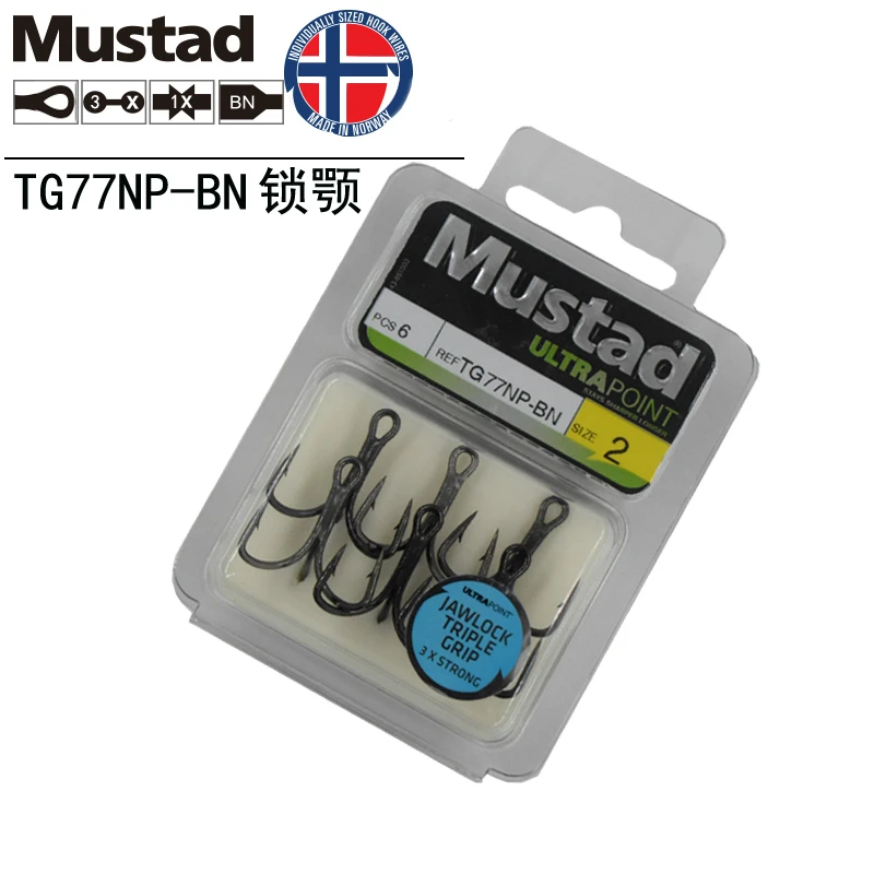 Mustad тройные Крючки TG77 из высокоуглеродистой стали, крючки из черного никеля, колючие крючки, крючки, 3X прочная приманка, рыболовный Якорный крючок, Pesca