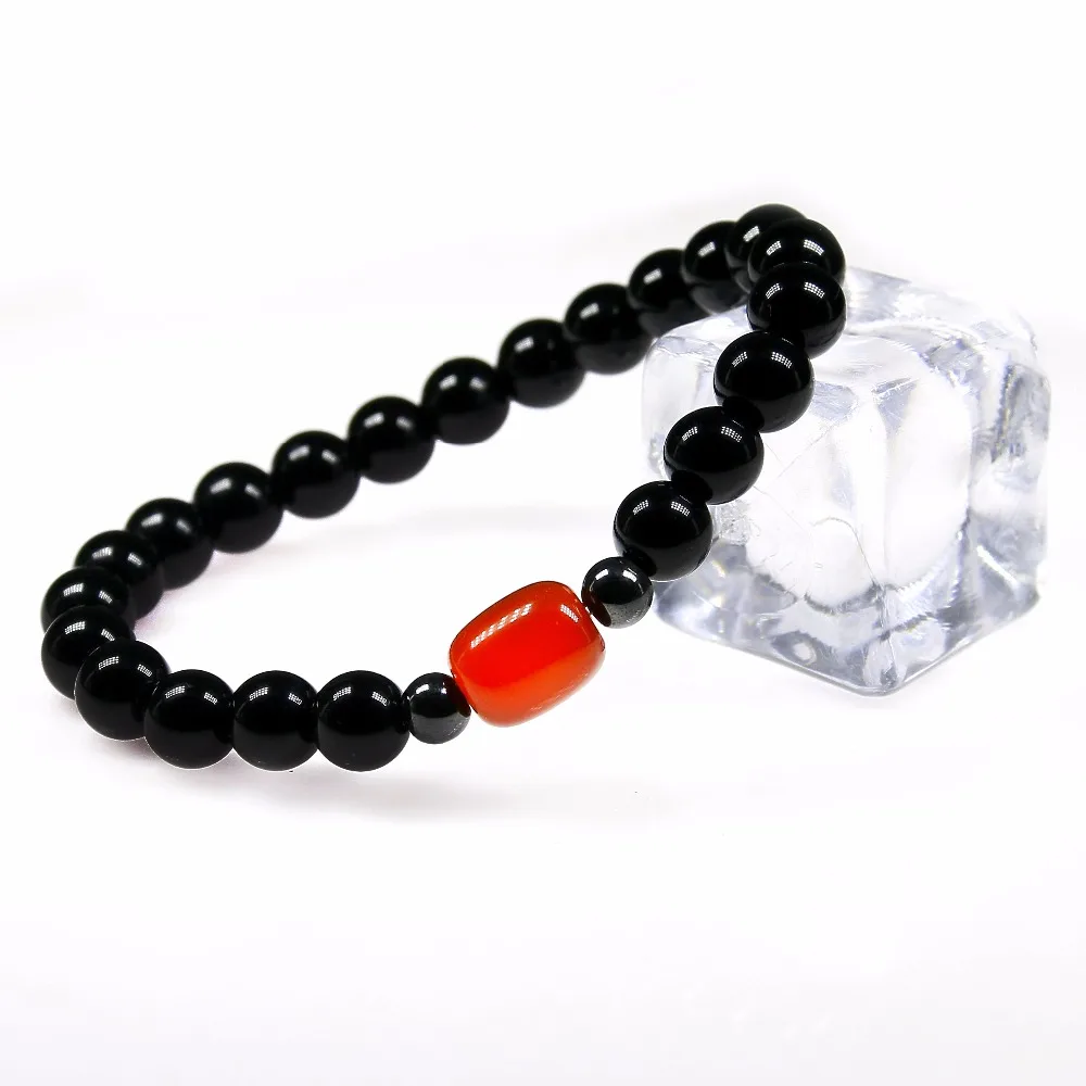 Натуральные красивые браслеты с камнем 8 мм черный оникс красным ониксом бусы для
