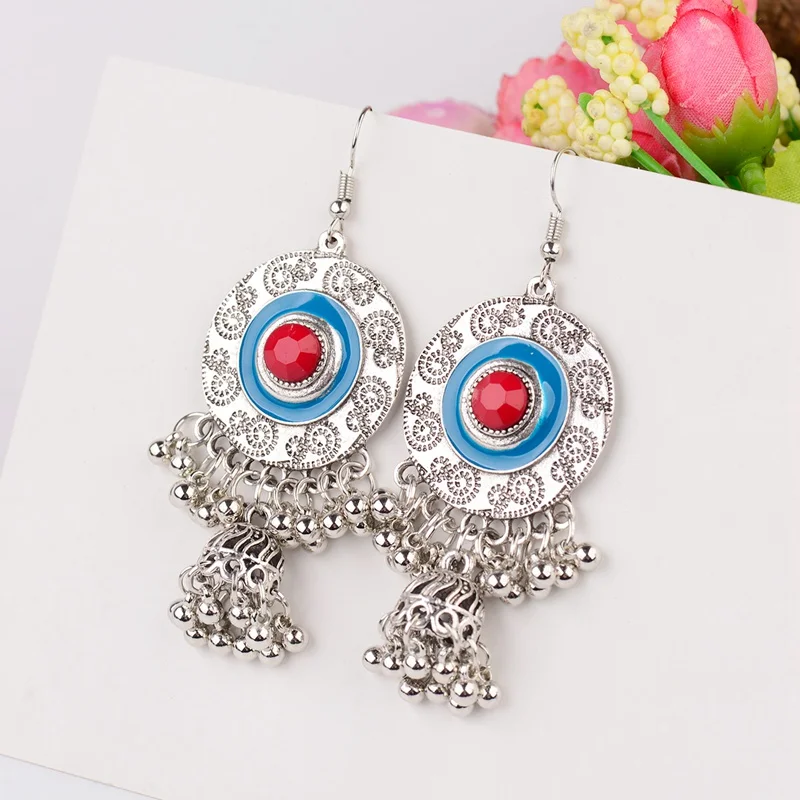 OIQUEI богемные этнические длинные маленькие серьги-подвески с колокольчиком и