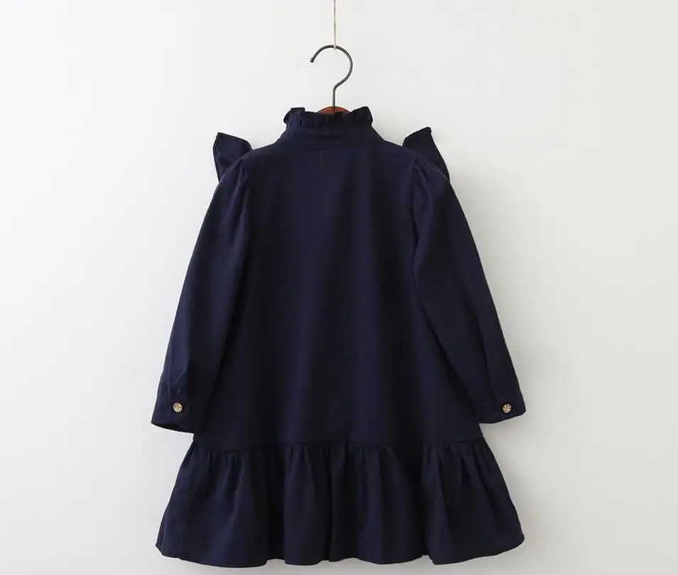 Новая осень хлопок Вышивка платья с длинным рукавом принцесса Обувь для девочек