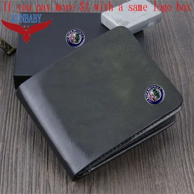 Black with logo box Новая мода Натуральная кожа черная Сумка для документов кошелек карта посылка держатель для монет Чехол для Alfa Romeo автомобильный стиль - Название цвета: Black with logo box