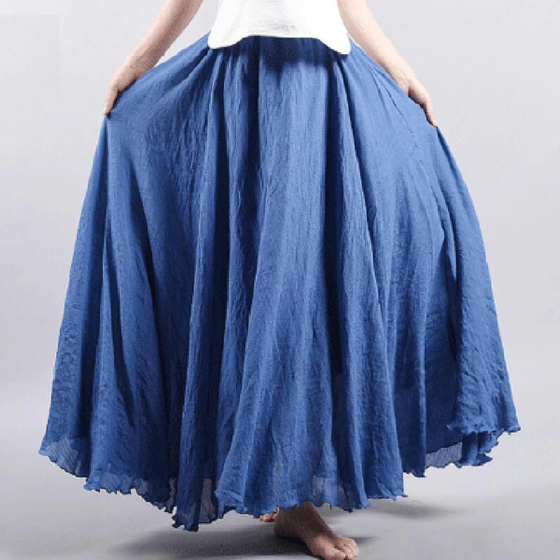 Юбка Женская длинная Плиссированная с оборками элегантная хлопково-Льняная