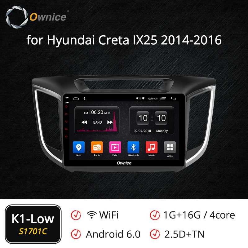 S1701 K1-Low Ownice K1 K2 Octa 8 Core Android 8,1 бортовой компьютер для hyundai Creta IX25 gps 2 din Автомагнитолы Navi 4G LTE - Цвет: S1701 K1-Low