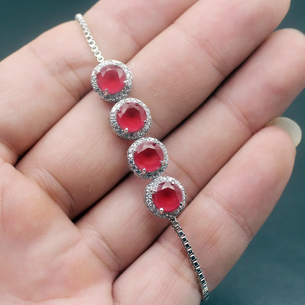 

Hermosa Round Shape Gentle Women Jewelry Sets Natural CherryRuby Silver Color Necklace Bracelet Earring