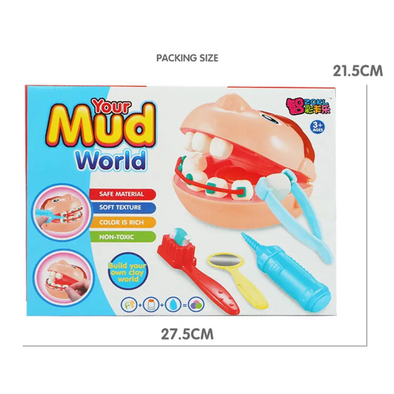 Box packing Детский пластилин плесень игрушки игра тесто моделирование из пластилина цвет набор инструментов для лепки из глины Pretent играть доктор стоматолога грязи игрушки развивающие дети - Цвет: Box packing