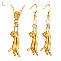 u7 cat charm necklace and earrings set cute silvergold color gift for women fashion kawaii bridal wedding jewelry sets s3103