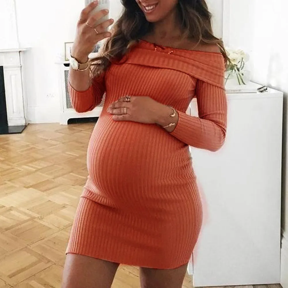 Telotuny Women's Maternity Dress Women Fashion Casual Pregnants Long Sleeve Off Shoulder Nursing Dresses #40 | Мать и ребенок