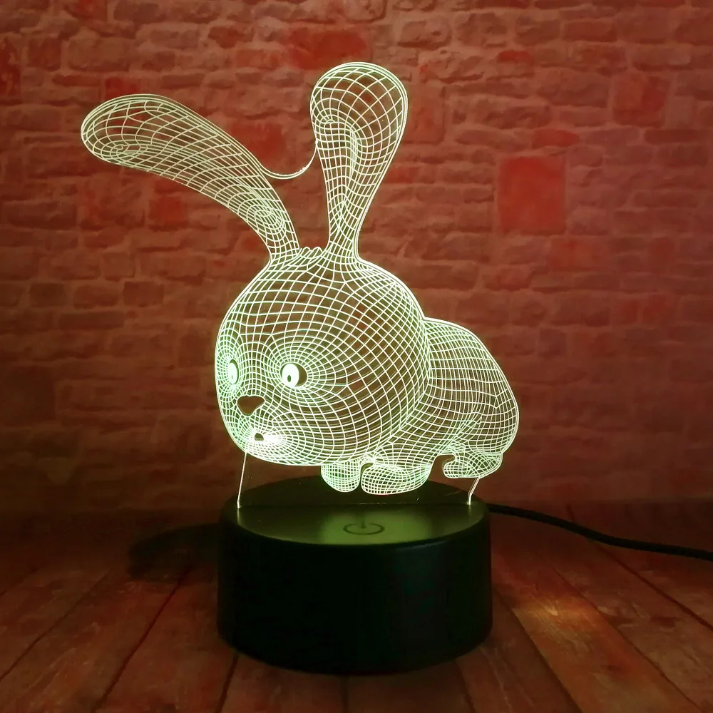 Милый мультяшный кролик 3D светодиодный ночник 7 цветов меняющий цвет настольная