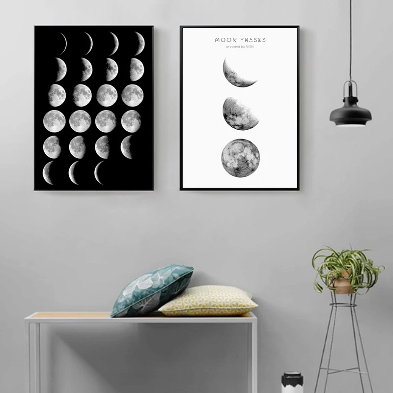 Минималистичная черно белая луна la lune холст картина плакат настенные