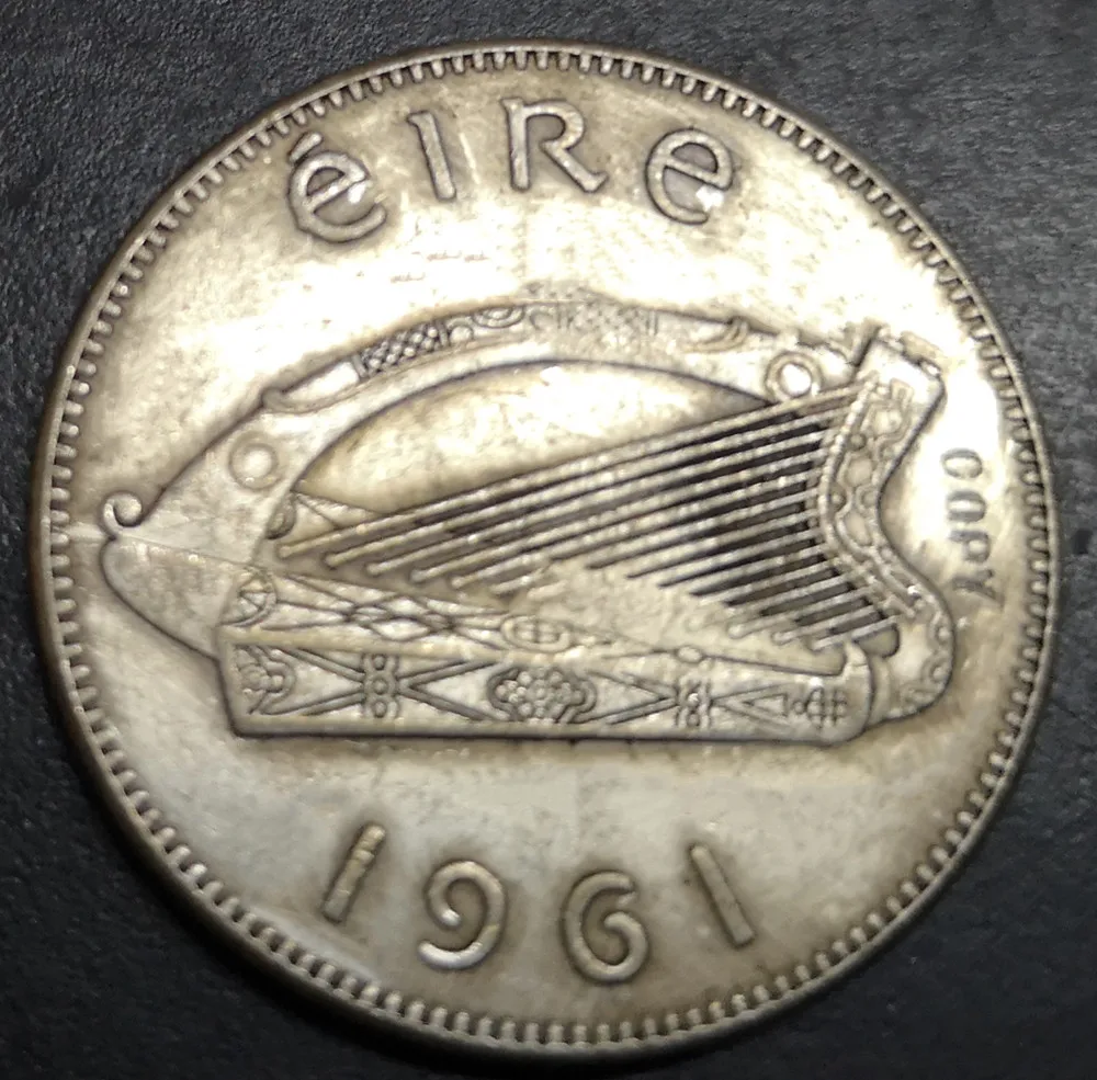 1961 Ирландия 1/2 Coroin/2 Scilling 6 Pingin Посеребренная копия монеты