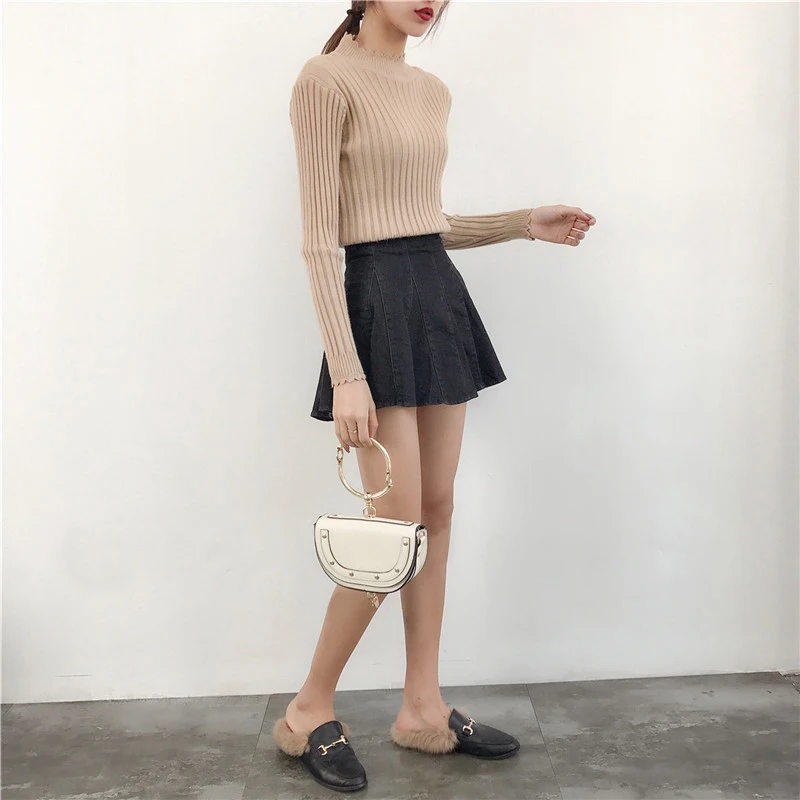 Women's Clothing Fashion Turtleneck Solid Pullover Sweaters High Elastic Slim Bottoming Knitted Female Jumpers sw0039 | Женская