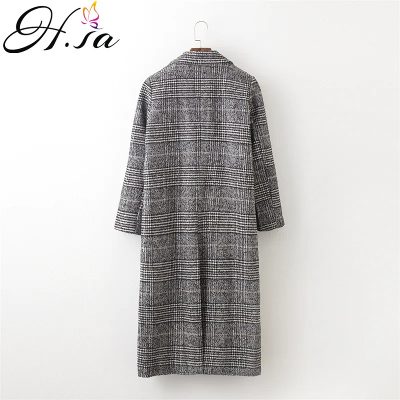 H. sa 2017 осень зима длинные пальто корейский клетчатая куртка теплое шерстяное