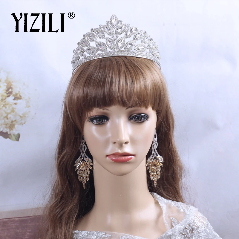 YIZILI оригинальная принцесса Серебряная Хрустальная большая диадема и короны