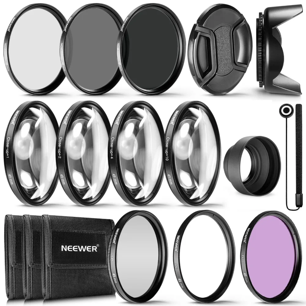 

Neewer 49MM Lens Filter and Accessory Kit:UV CPL FLD Filters+Macro Close Up Filter(+1+2+4+10)+ND2 ND4 ND8 for Sony Alpha A3000