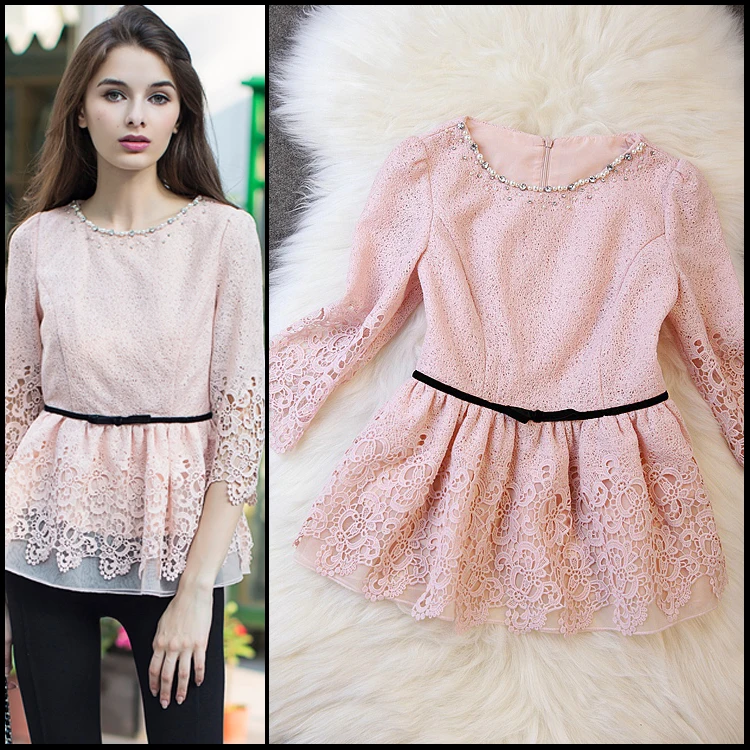 ChinaStyle European Elegant high end Boutique hollow out noble new fashion for women quality luxury blouse party OL |