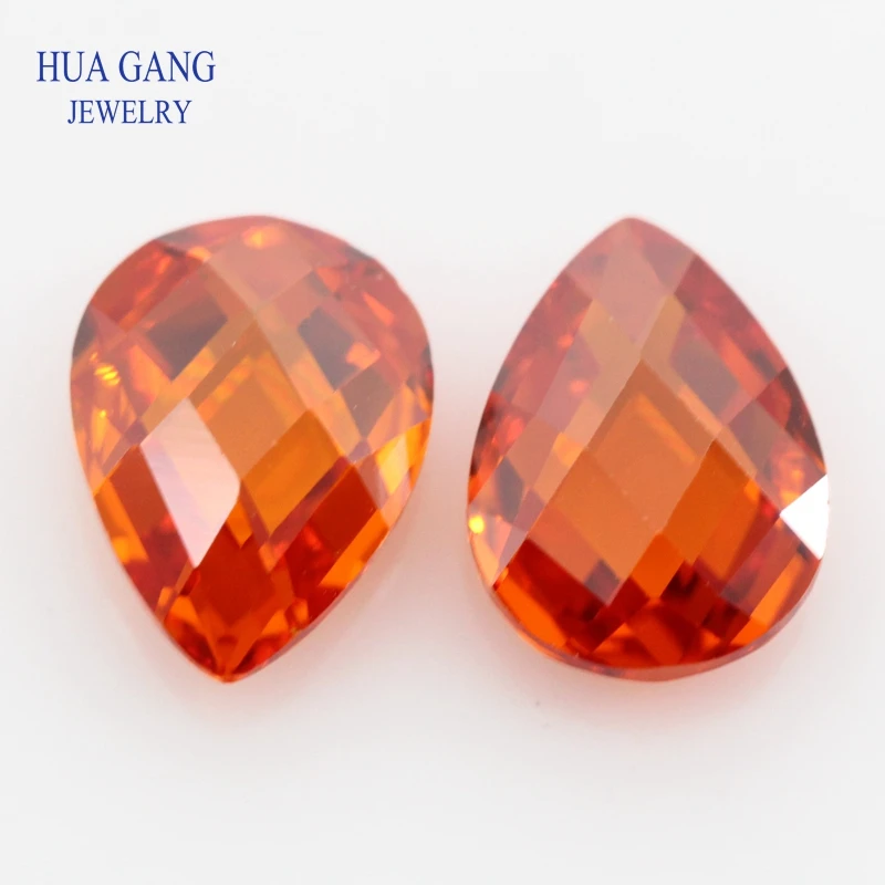 Orange CZ Stone Pear Shape Double CheckerBoard Synthetic Gems Cubic Zirconia For Jewelry 3x5~13x18mm Wholesale Free Shipping | Украшения и