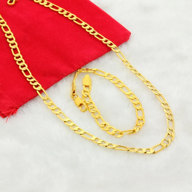 New Design And Charm Women Men 24K Gold 6MM Necklace Bracelet Jewelry Set Width For Wedding Anniversary Fashion Gifts JP173 |