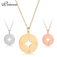 stainless steel compass pendant necklace for women lovers rose gold silver color tiny round charm choker fashion jewelry gift