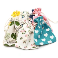 5pcslot colorful designs linen cotton bags 10x14cm wedding favor candy bracelet jewelry packaging bags muslin gift bag pouches