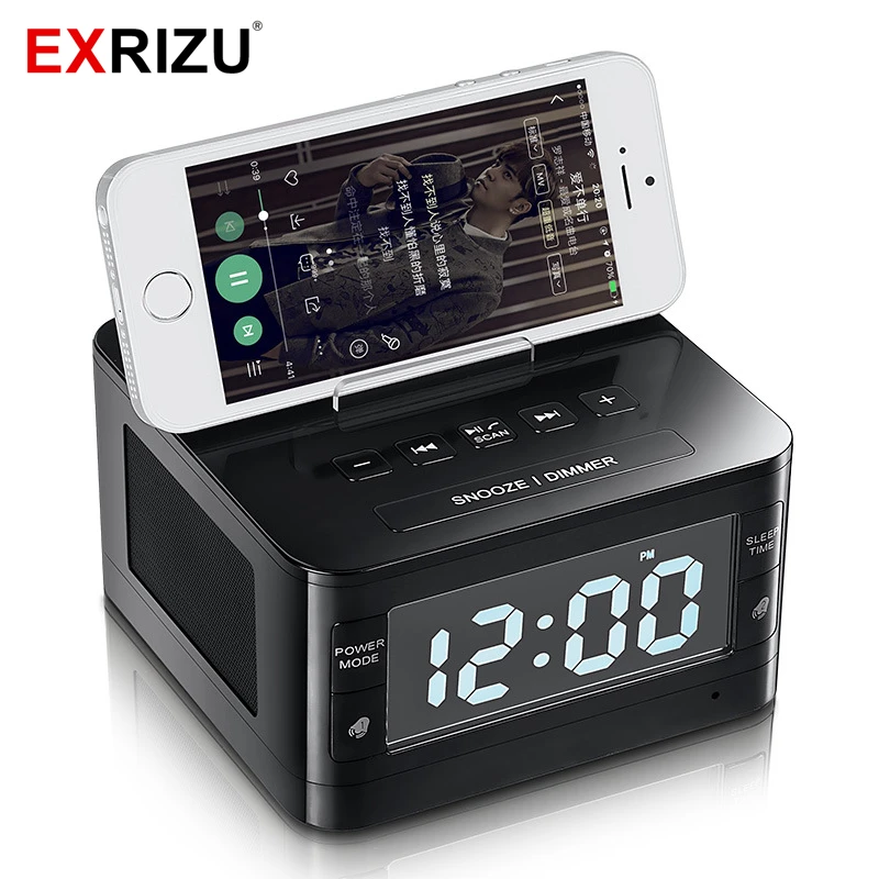 EXRIZU Bluetooth динамик стерео музыкальный плеер Будильник ЖК-часы радио док-станция Громкая связь Повтор сна AUX для iPhone 6 7 8 Plus samsung