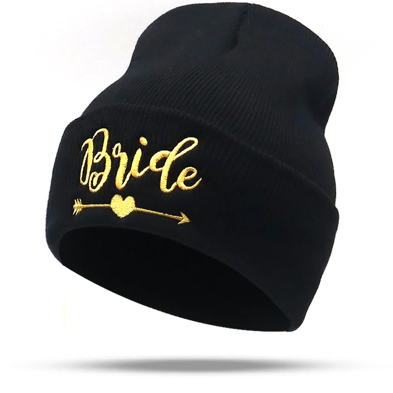 

wedding gift beanie cap cotton flexible bride embroidery knitted hat bride tribe beanies autumn winter warm outdoor ski caps who