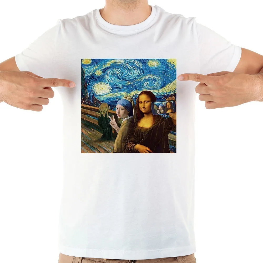 Mona Lisa селфи забавная футболка новая белая с коротким рукавом Повседневная Skrik