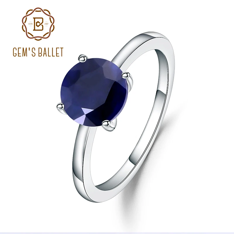 Gem's Ballet 2.57Ct Натуральный Синий сапфир простое кольцо 925 пробы серебро драгоценный камень свадебные винтажные кольца для женщин хорошее ювелирное изделие