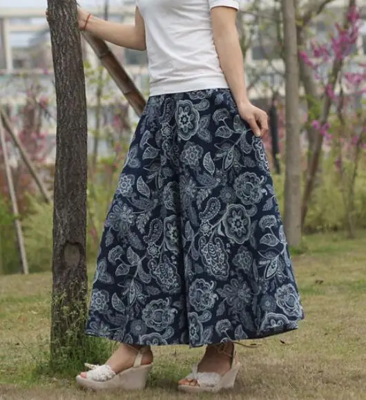 picture color 12 Новинка, осенняя, весенняя, летняя, богемная, эластичная, высокая талия, юбка, свежая, модная, хлопок, лен, юбка, расширенный бюст, длинные юбки для женщин - Цвет: picture color 12