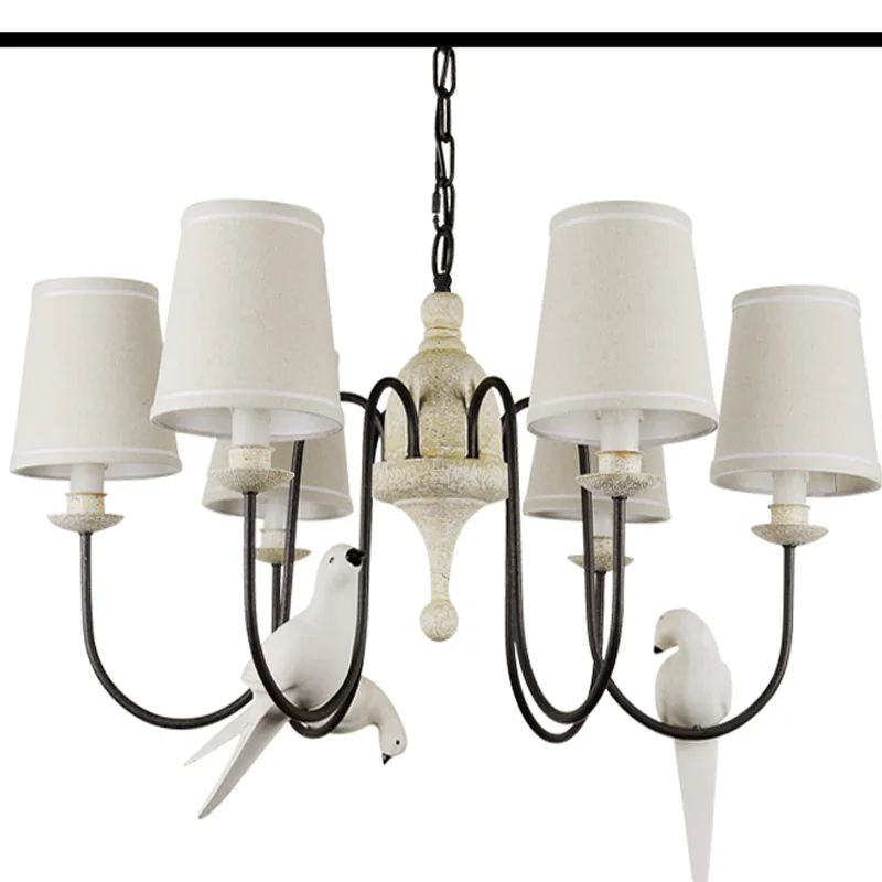 

Country Minimalist Creative Resin Cloth Shade Bird Chandelier Lamp Vintage Indoor Hanging Light For Bedroom Living Room PL456