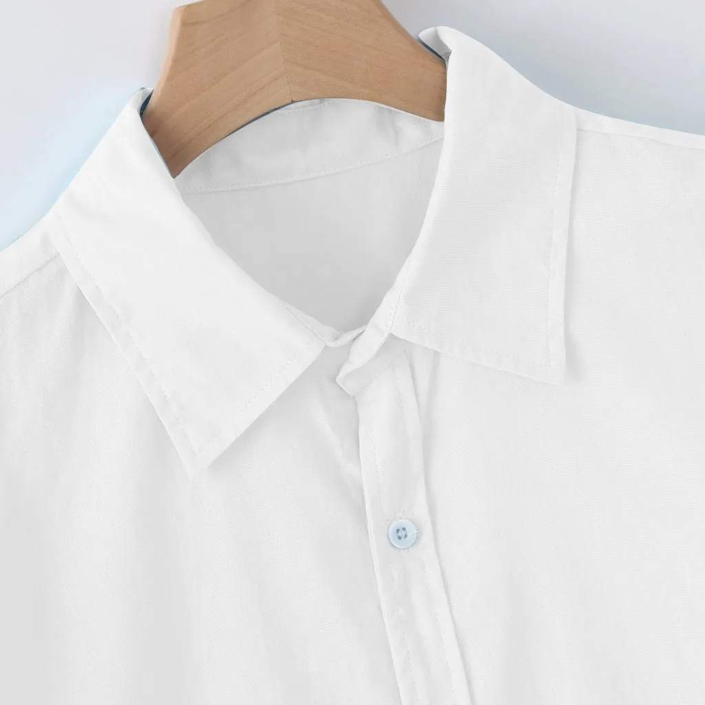 2019 Летняя мужская мешковатая однотонная хлопковая льняная рубашка размера плюс