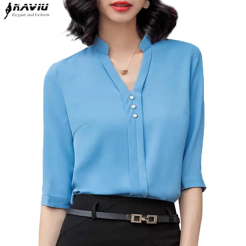 Женская шифоновая блузка с коротким рукавом и V образным вырезом|Блузки| |